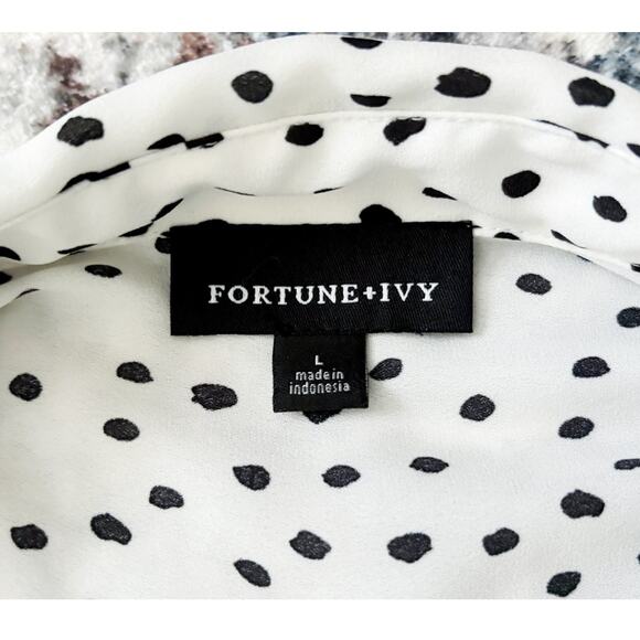 Fortune + Ivy White Black Polka Dot Button-Down Womens Size L - Picture 2 of 7